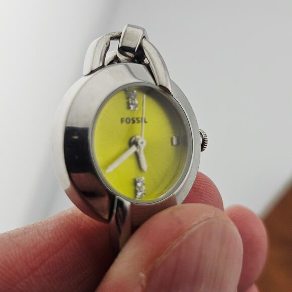 Fossil Silver Tone Bracelet Watch Bright Yellow Dial ESB-2427 Project Needs TLC - Picture 3 of 8